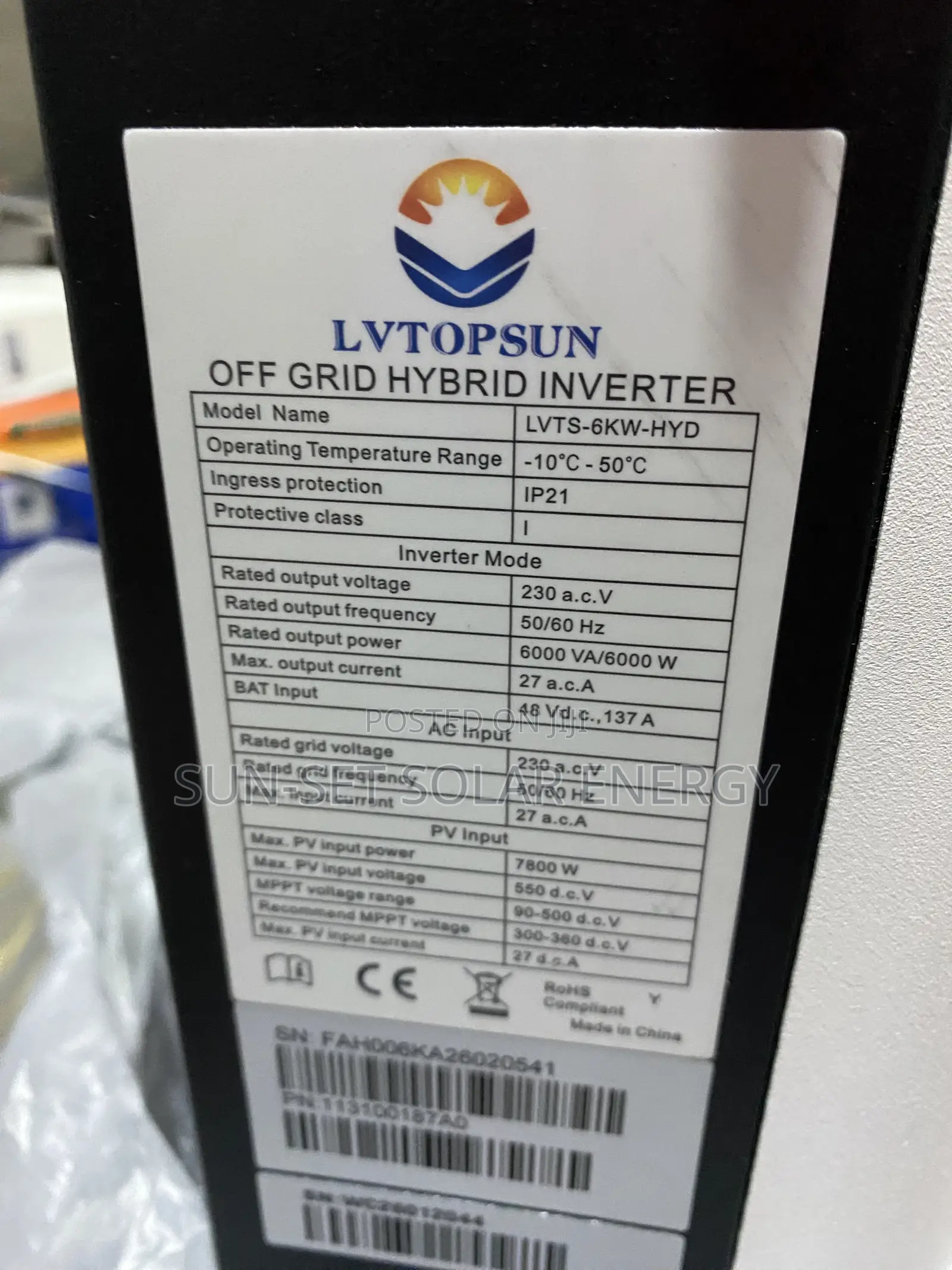 Lvtopsun Hybrid Inverter 6kva 48v With 120ah MPPT and Warranty