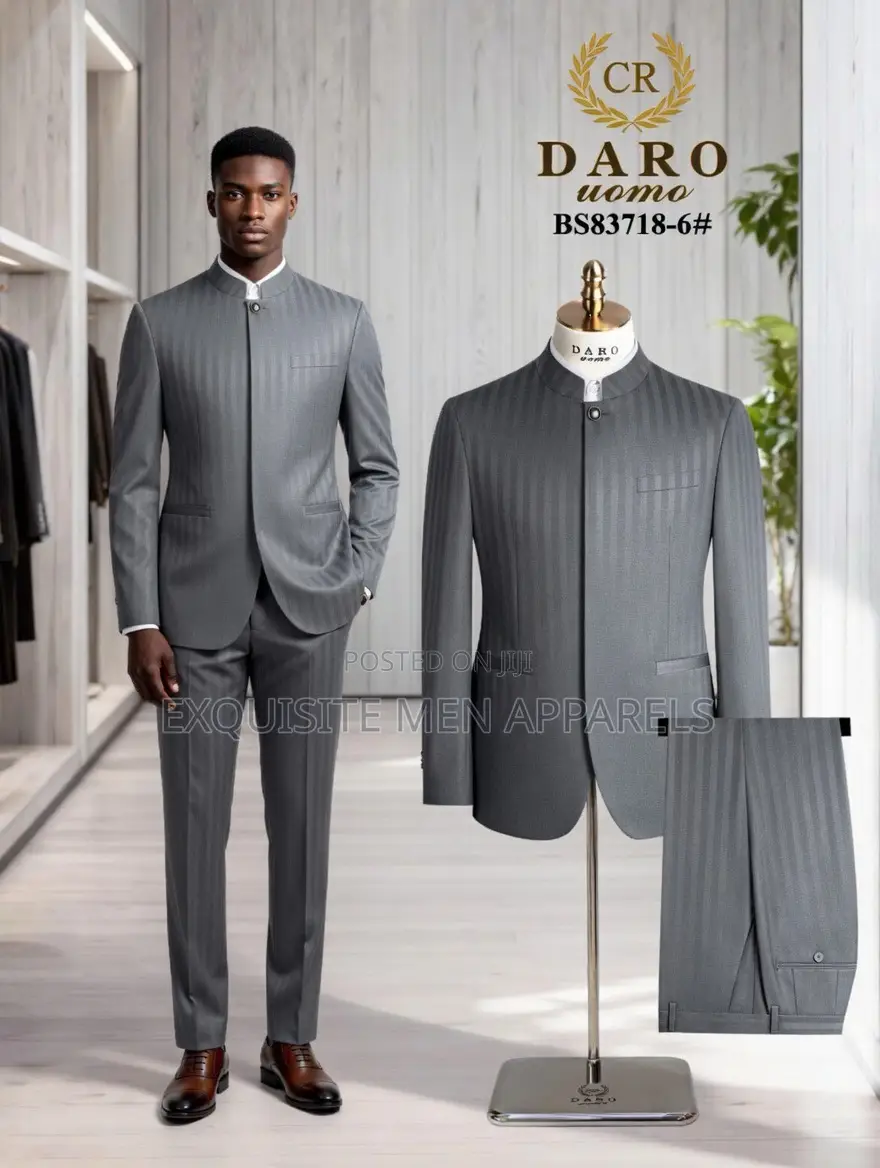 Quality Bishop Neck Stripe Safari Men’S Suit