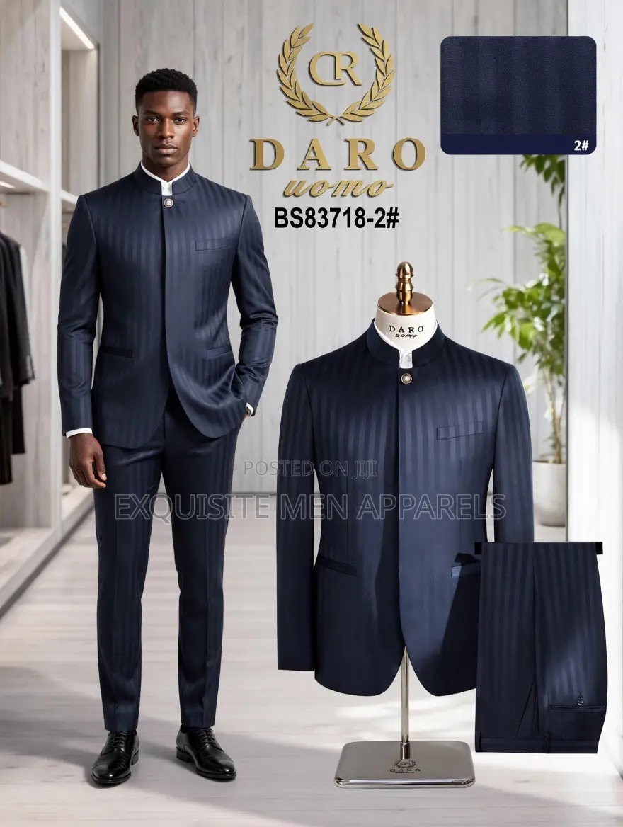 Quality Bishop Neck Stripe Safari Men’S Suit