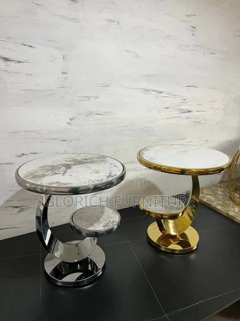 Luxury Marble Top Side Table – Polished Steel Gold Finish