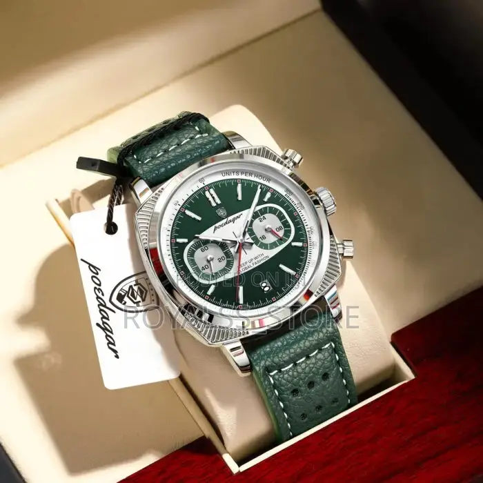 Poedagar Luxury Chronograph Men's Watch With Leather Strap