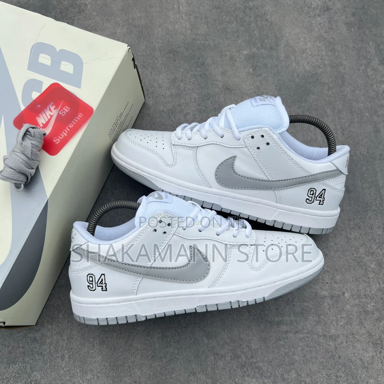 Original Nike Sb Dunk Supreme Triple White Grey Swoosh