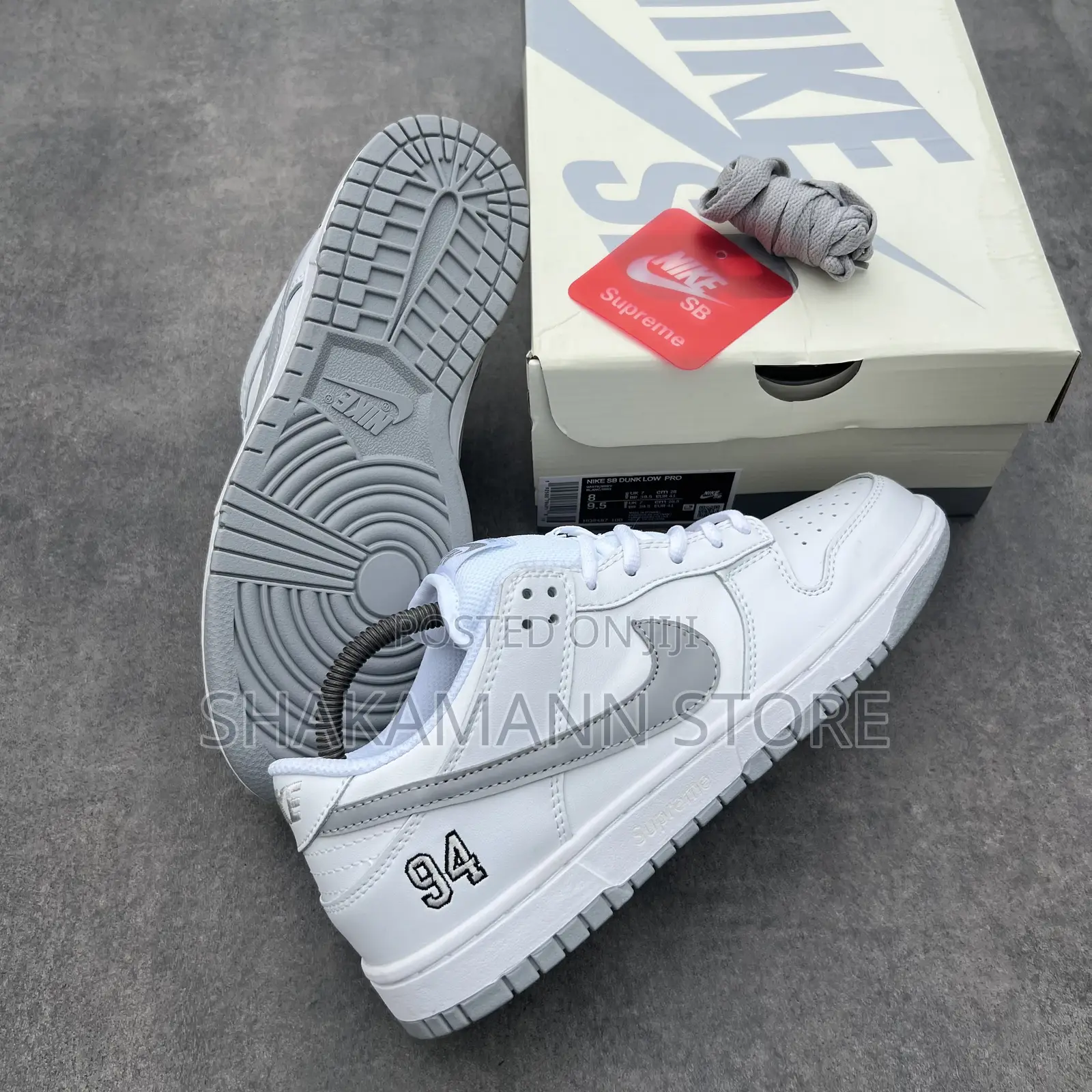 Original Nike Sb Dunk Supreme Triple White Grey Swoosh