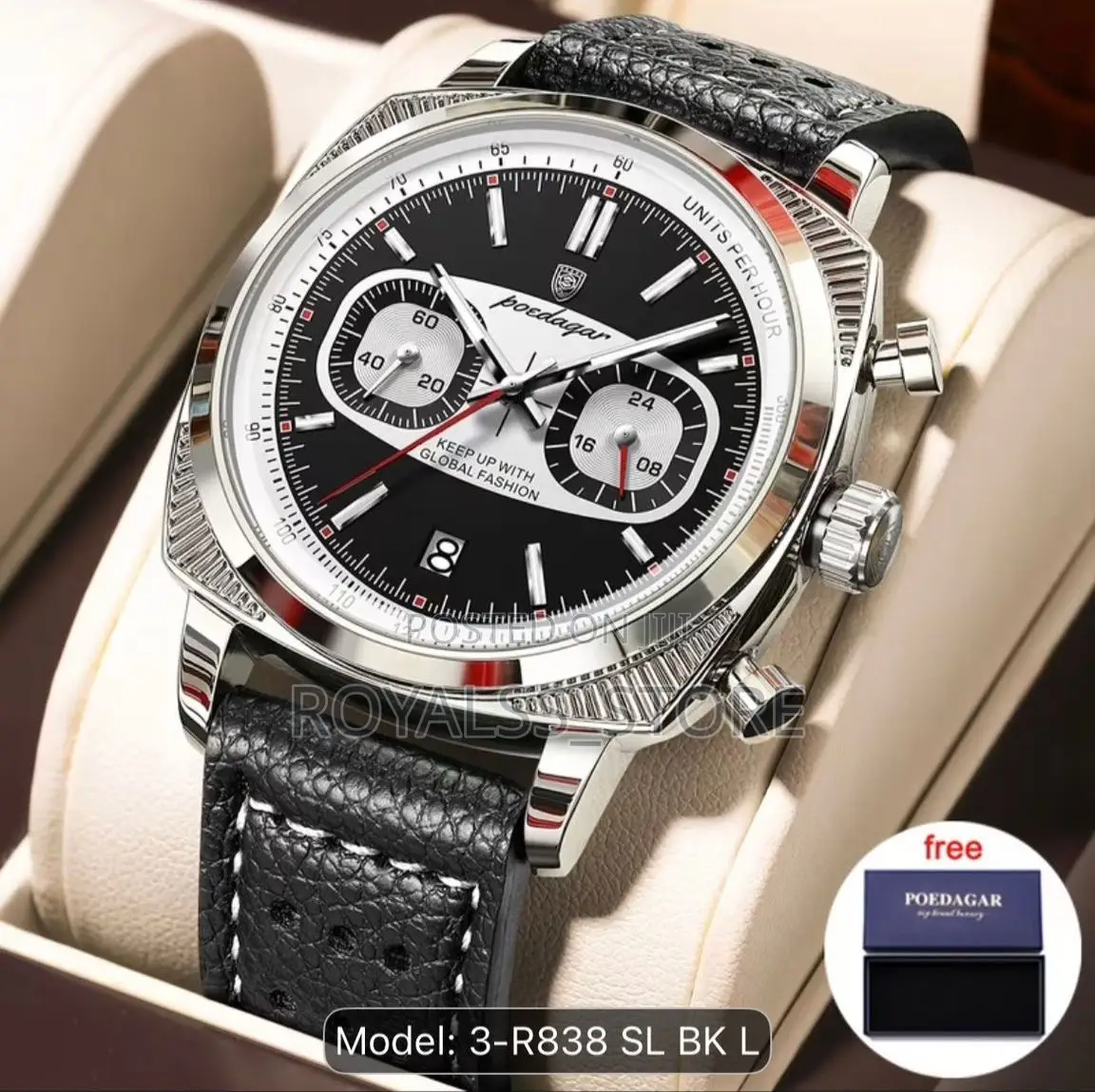 Poedagar Luxury Chronograph Men's Watch With Leather Strap