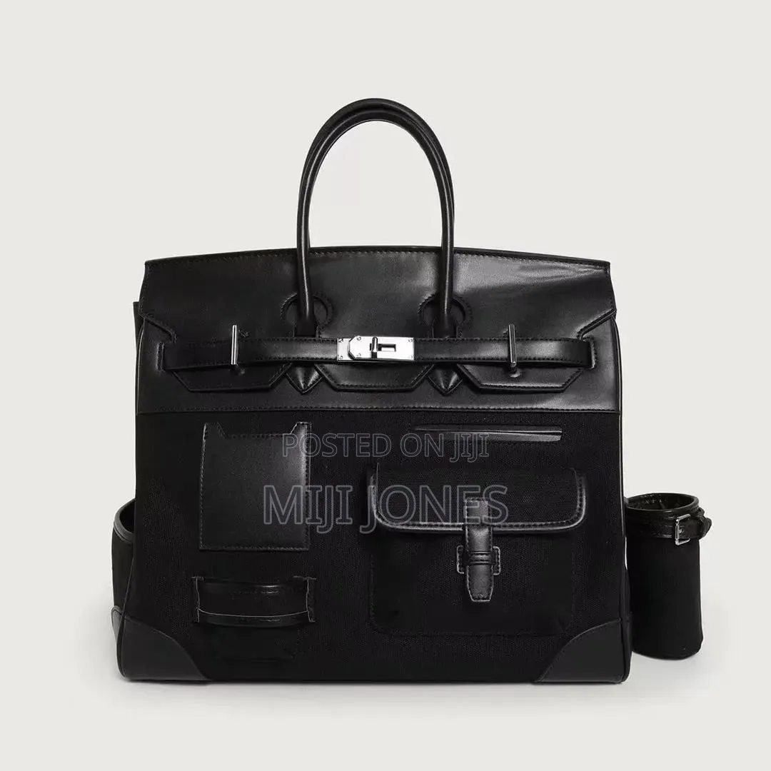 Hermès Inspired Bleu Marine Toile Black Calf Cargo Hac 40 Palladium