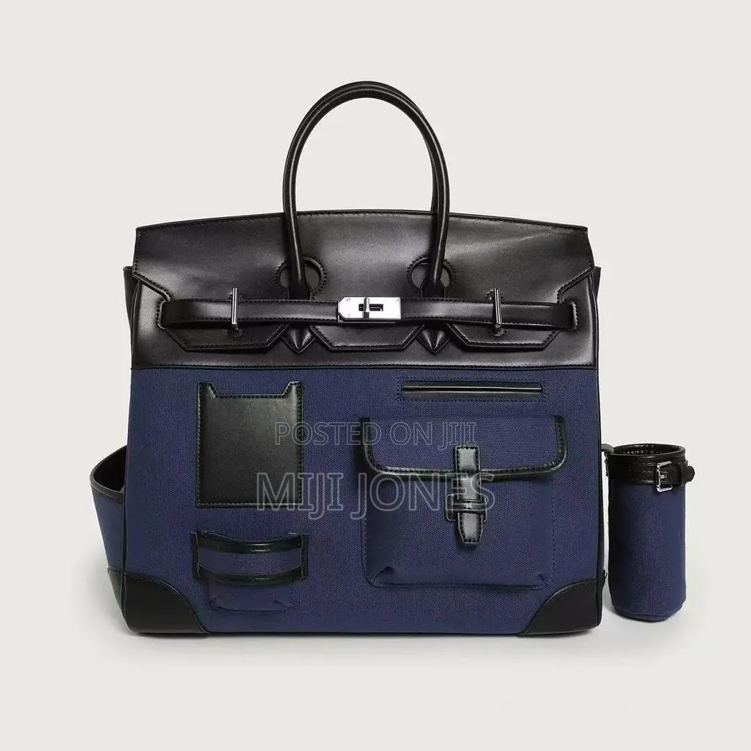 Hermès Inspired Bleu Marine Toile Black Calf Cargo Hac 40 Palladium