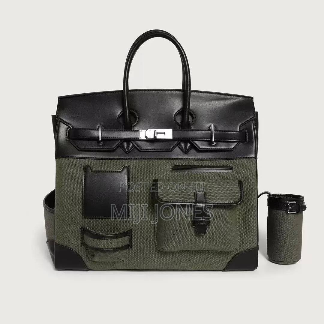 Hermès Inspired Bleu Marine Toile Black Calf Cargo Hac 40 Palladium