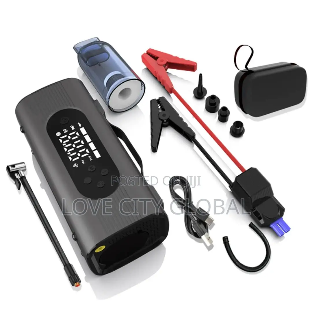 8in1 Rechargeable Jump Starter + Tyre Inflator Led Light Emergency Kit