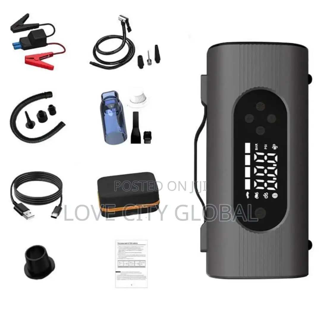 8in1 Rechargeable Jump Starter + Tyre Inflator Led Light Emergency Kit