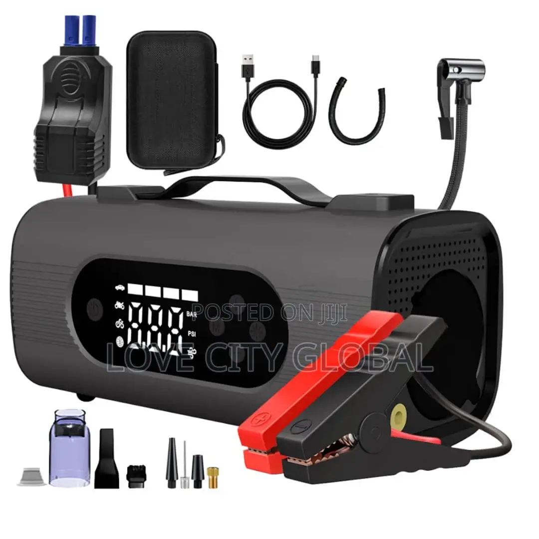 8in1 Rechargeable Jump Starter + Tyre Inflator Led Light Emergency Kit