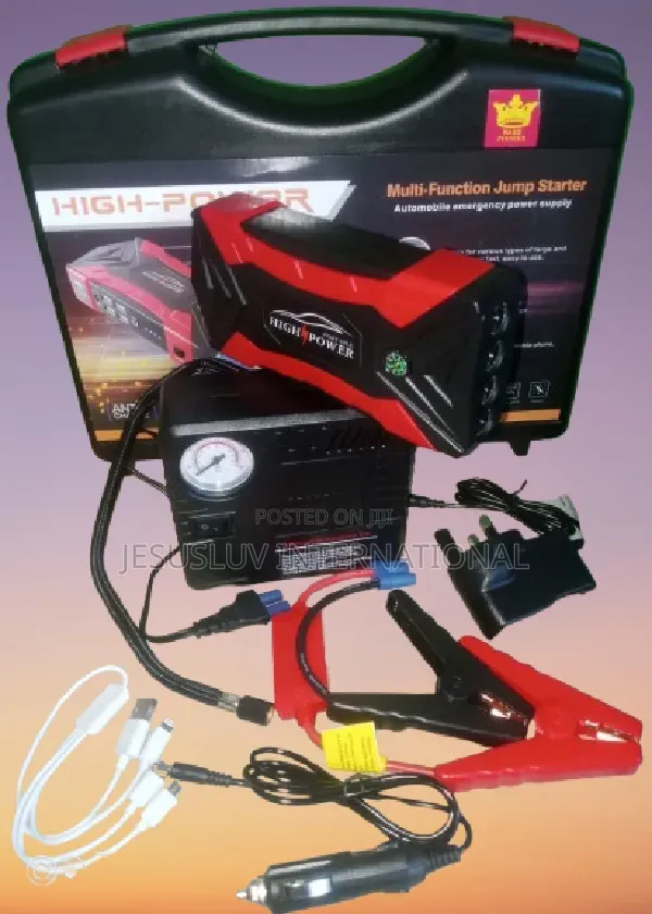 3-in-1 Car Jump Starter Battery Pack With Tyre Inflator Pump 4 Usb