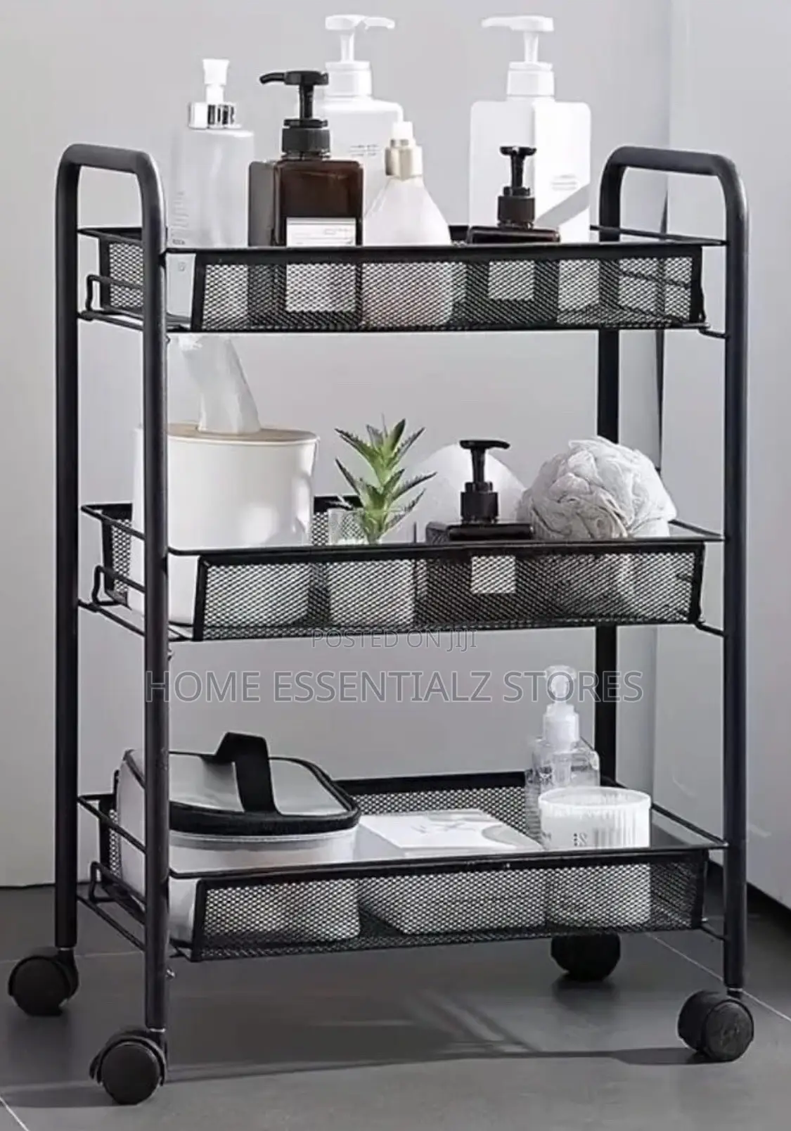 3-Tier Rolling Utility Storage Cart – Heavy Duty Mesh Storage Cart