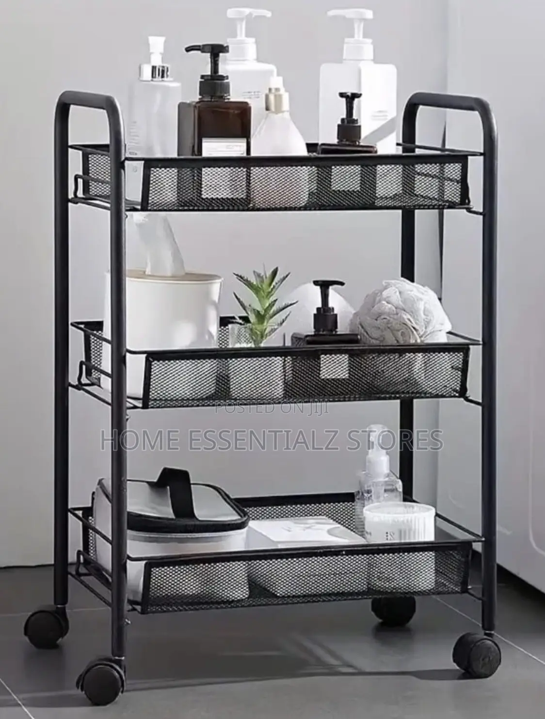 3-Tier Rolling Utility Storage Cart – Heavy Duty Mesh Storage Cart