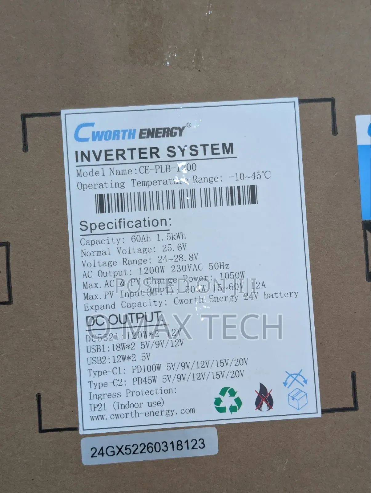 Cworth Energy Ce-Plb1200 25.6v 1.5kwh Portable Solar Power System