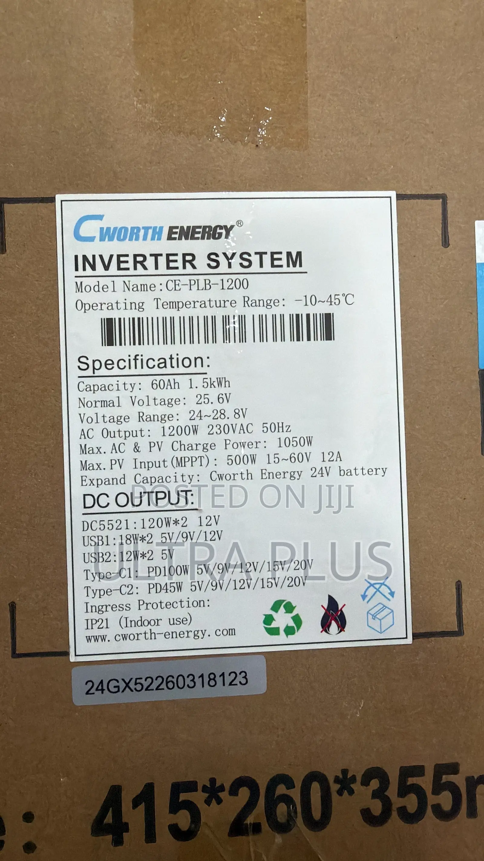Cworth Ce-Plb1200 1200w 1.5kwh Portable Solar Generator
