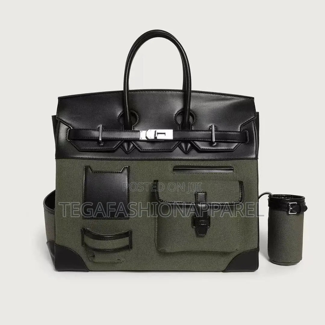 Hermès Bleu Marine Toile and Black Box Calf Cargo Hac 40 Palladium