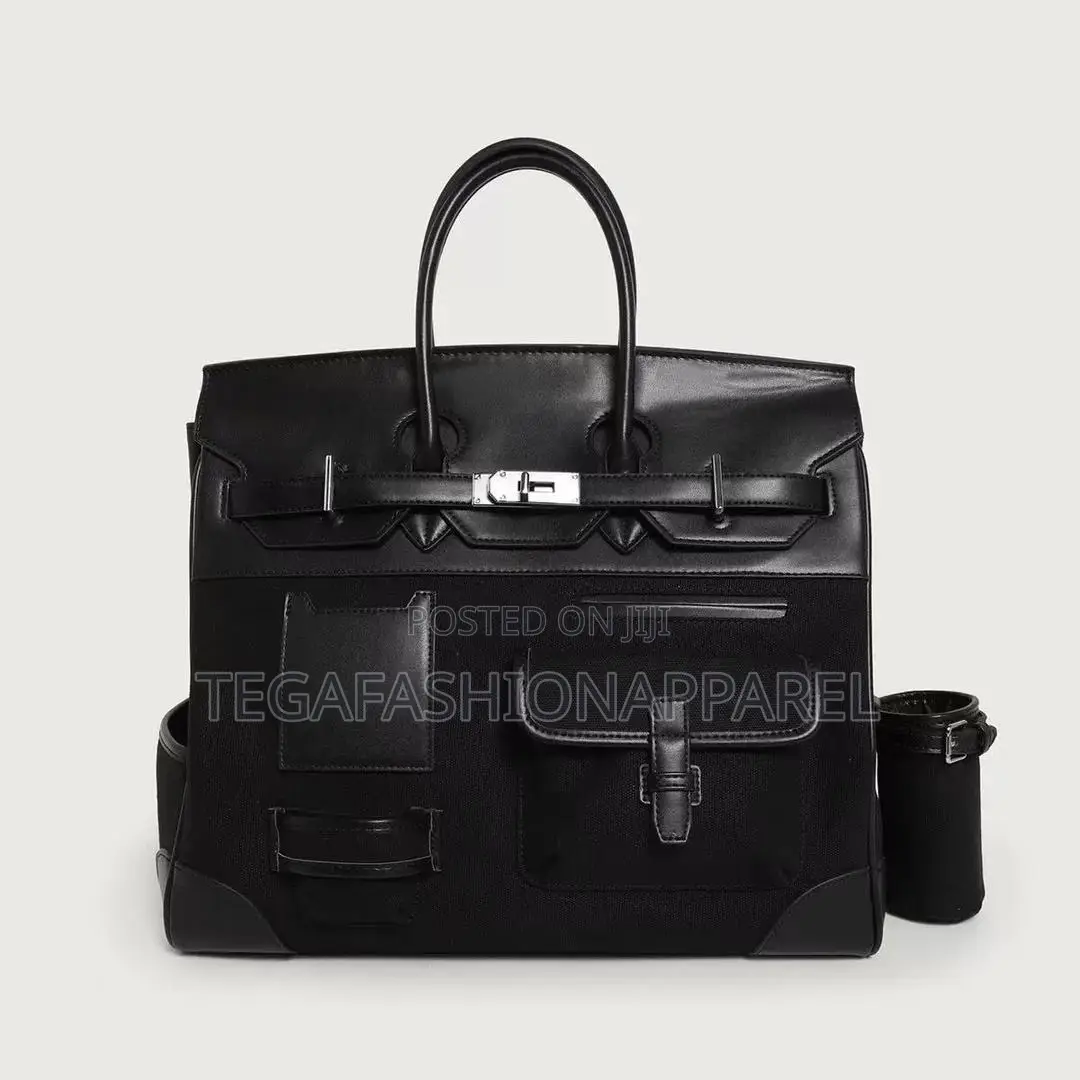Hermès Bleu Marine Toile and Black Box Calf Cargo Hac 40 Palladium