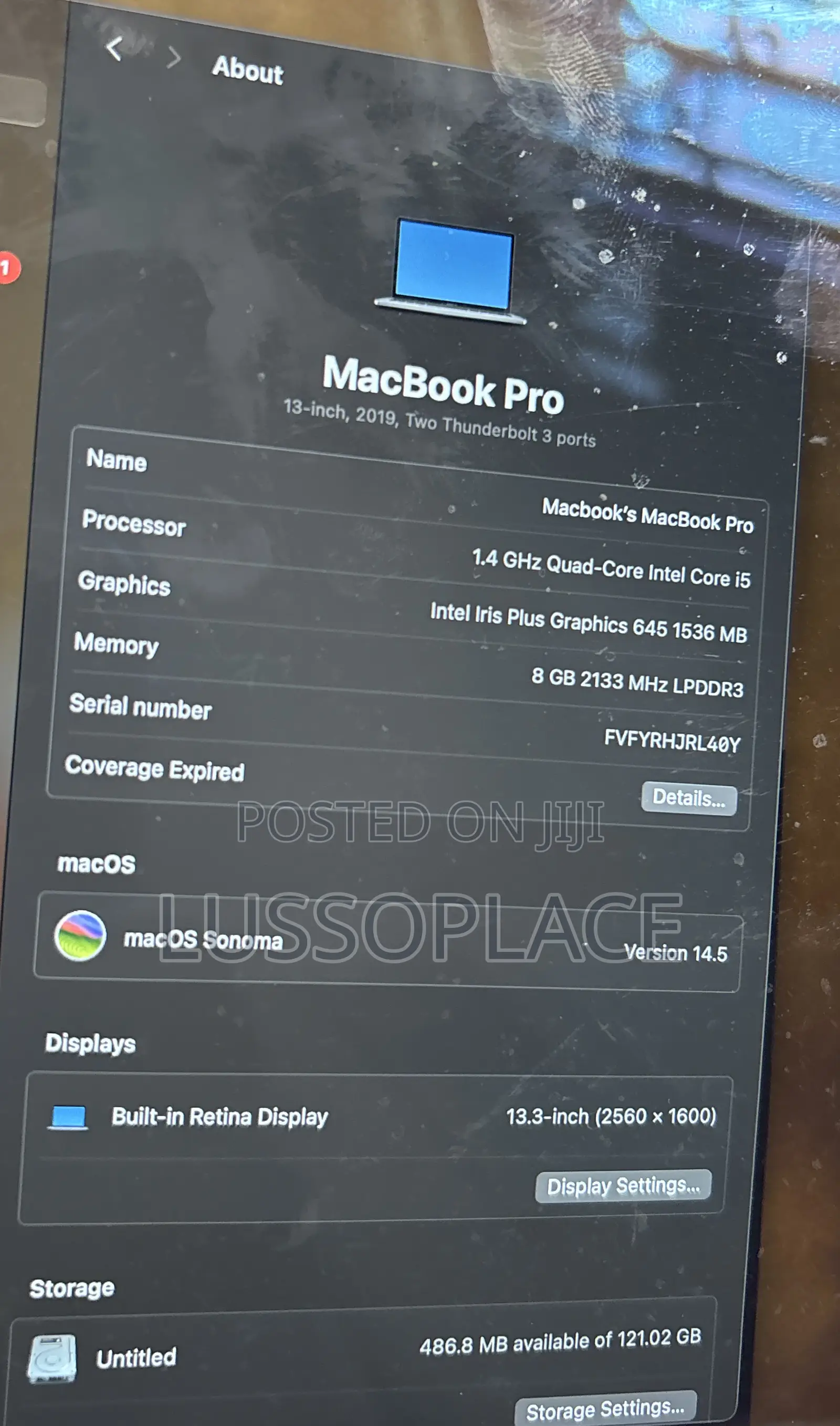 Laptop Apple MacBook Pro 2019 8GB Intel Core i5 SSD 128GB