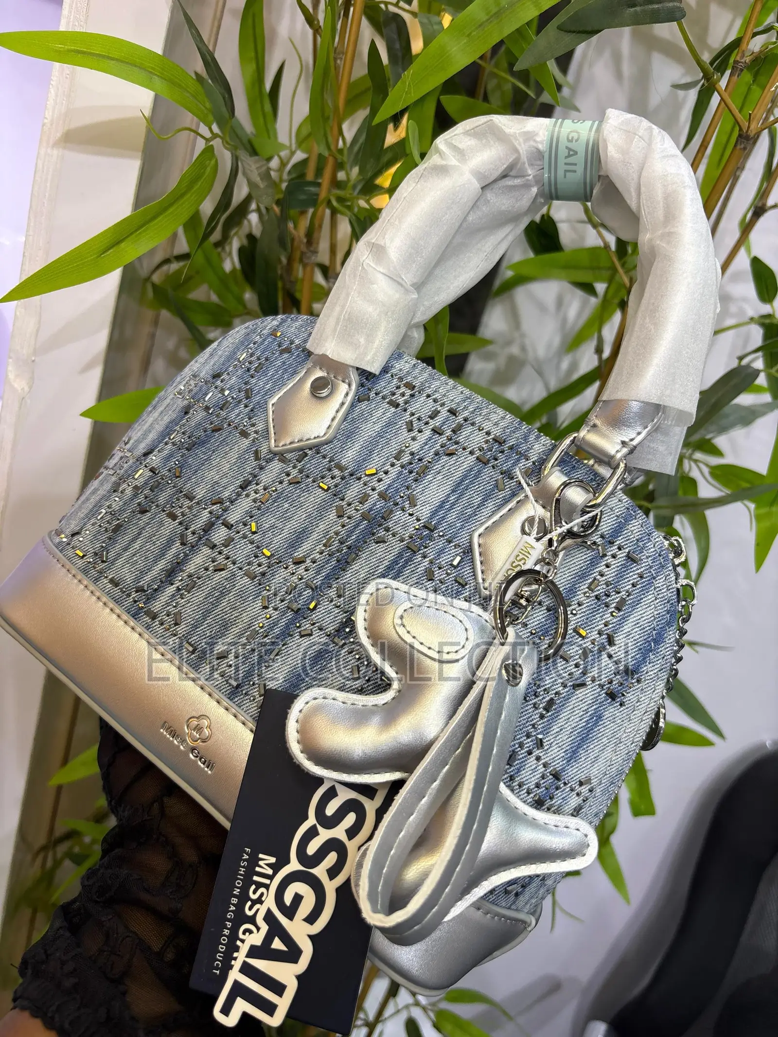 Rhinestone Denim Miss Gail Bag Bag Charm Accessories