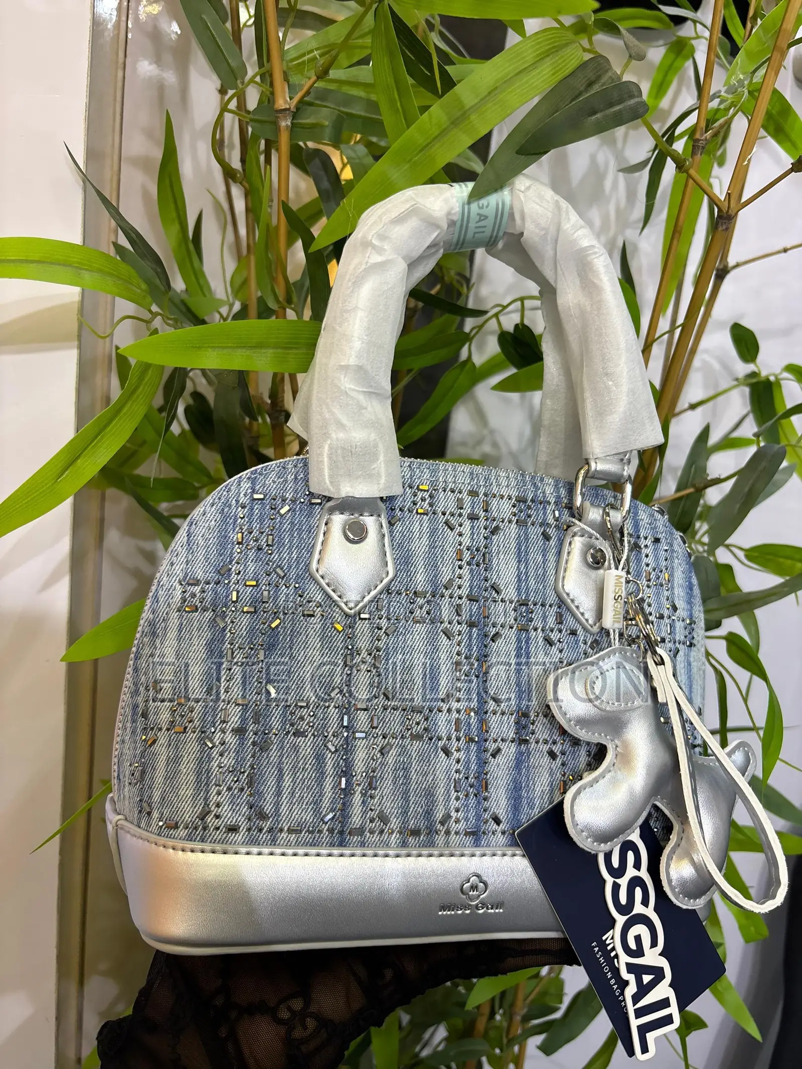 Rhinestone Denim Miss Gail Bag Bag Charm Accessories