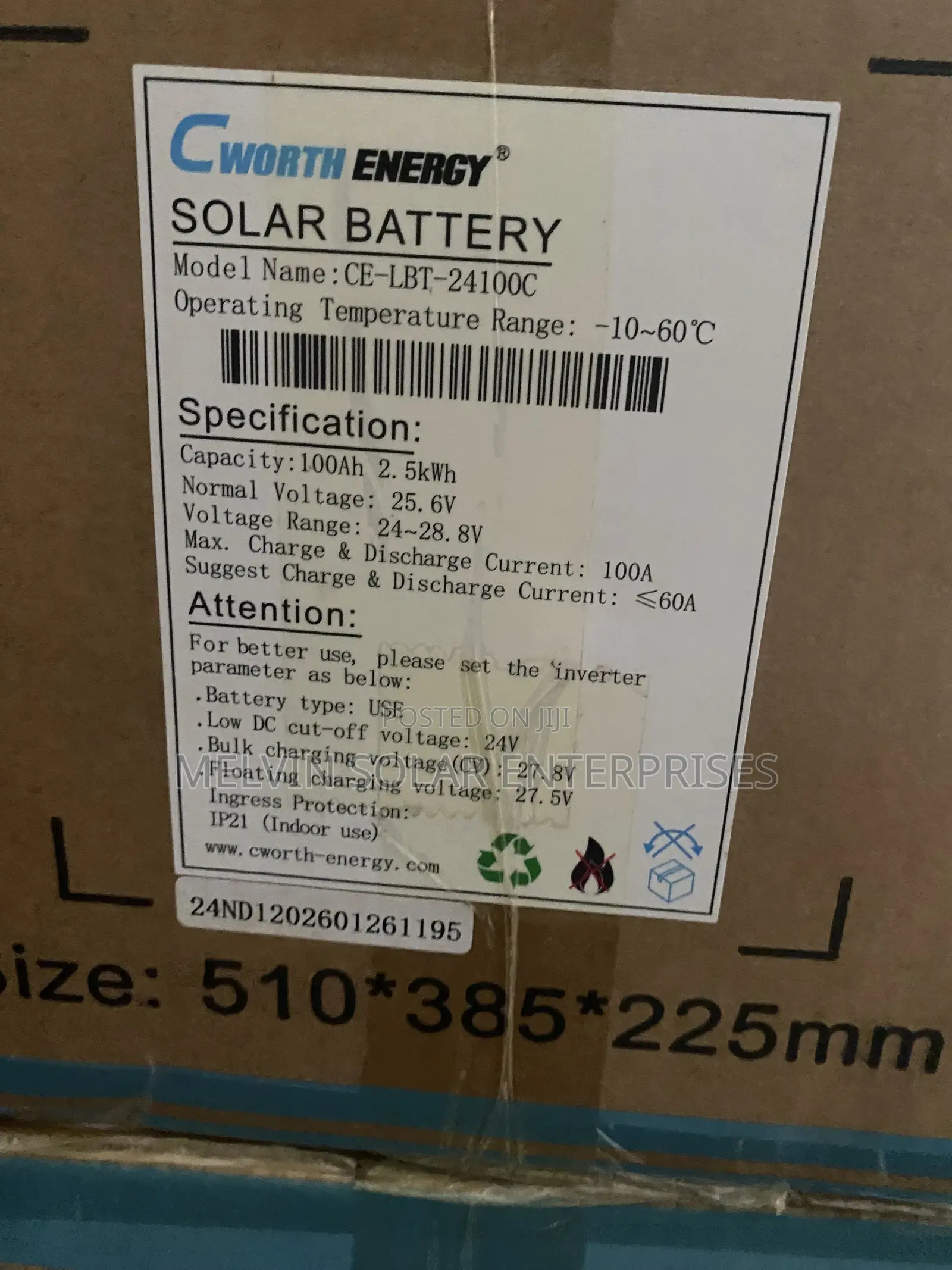 2.5kwh 24volts Cworth Solar Lithium Ion Phosphate Batteries Available