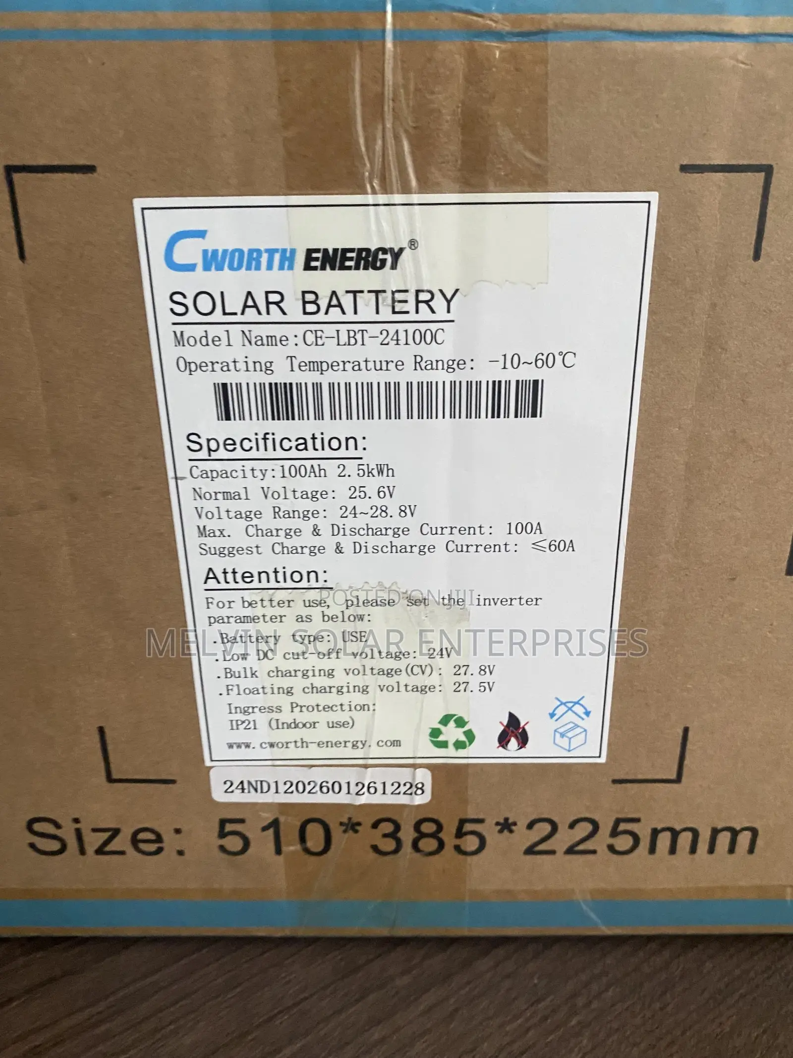 2.5kwh 24volts Cworth Solar Lithium Ion Phosphate Batter Available