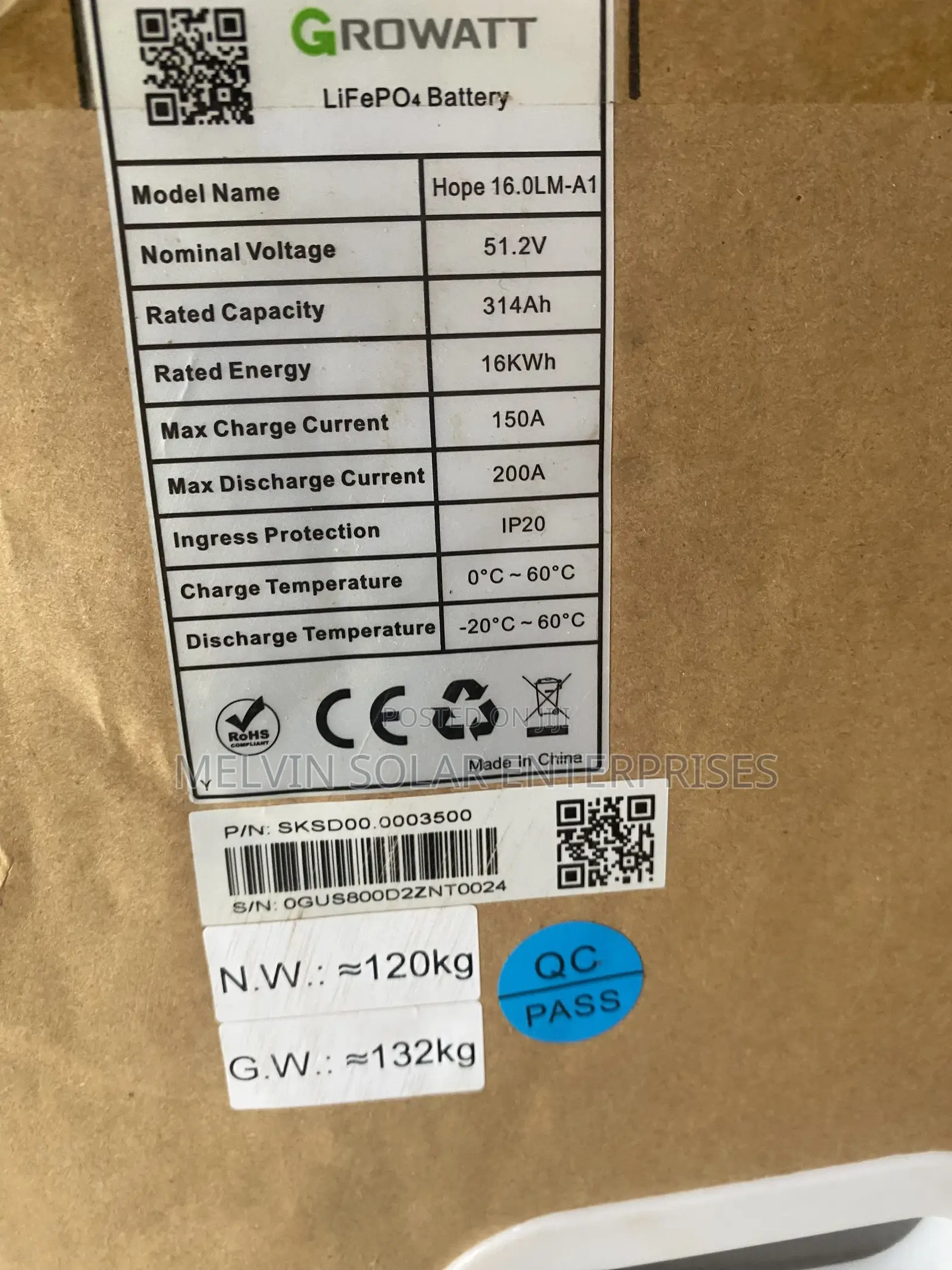 16kwh 51.2v Growatt Solar Lithium Ion Phosphate Batteries Available