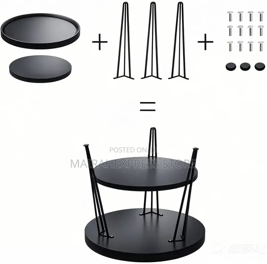 Double Round Black Wooden Coffee Table T361