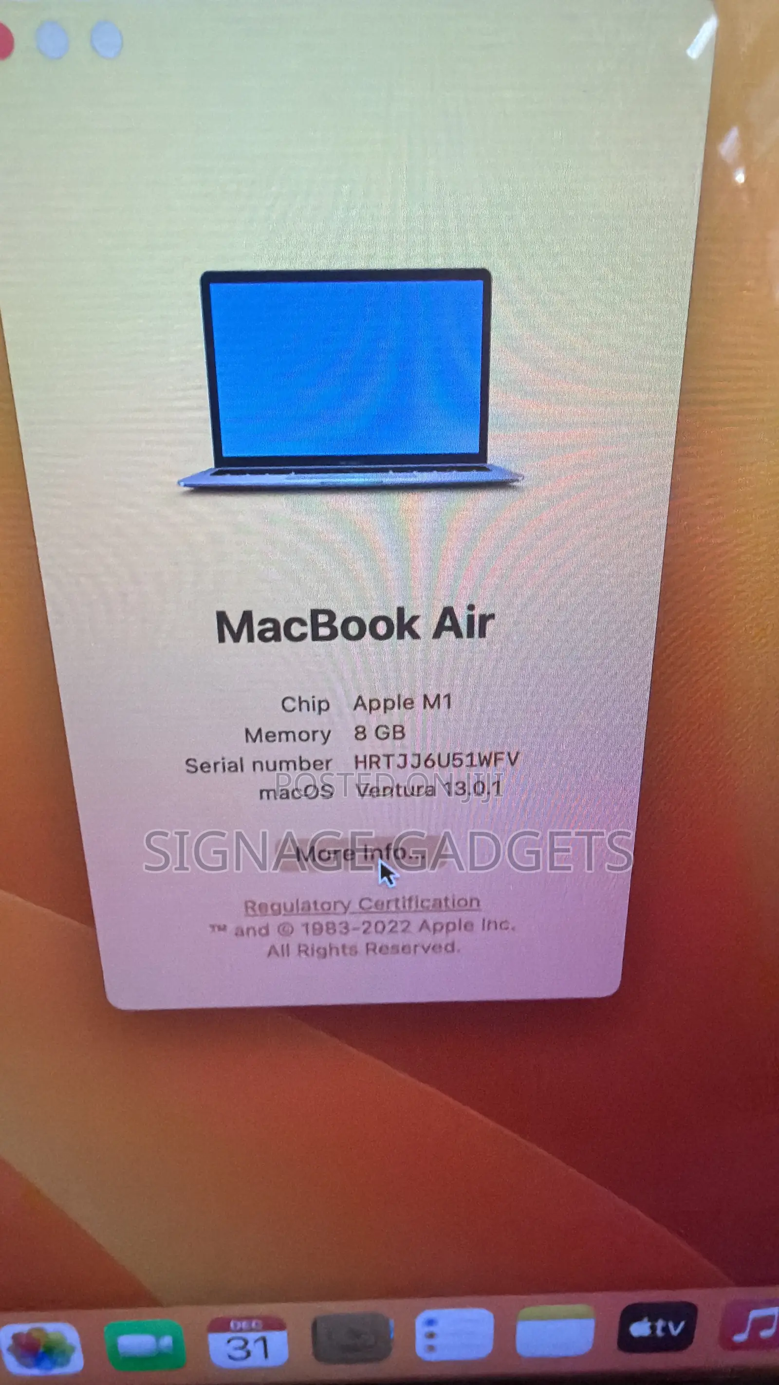 Laptop Apple MacBook Air 2020 M1 8GB Apple M1 SSD 256GB