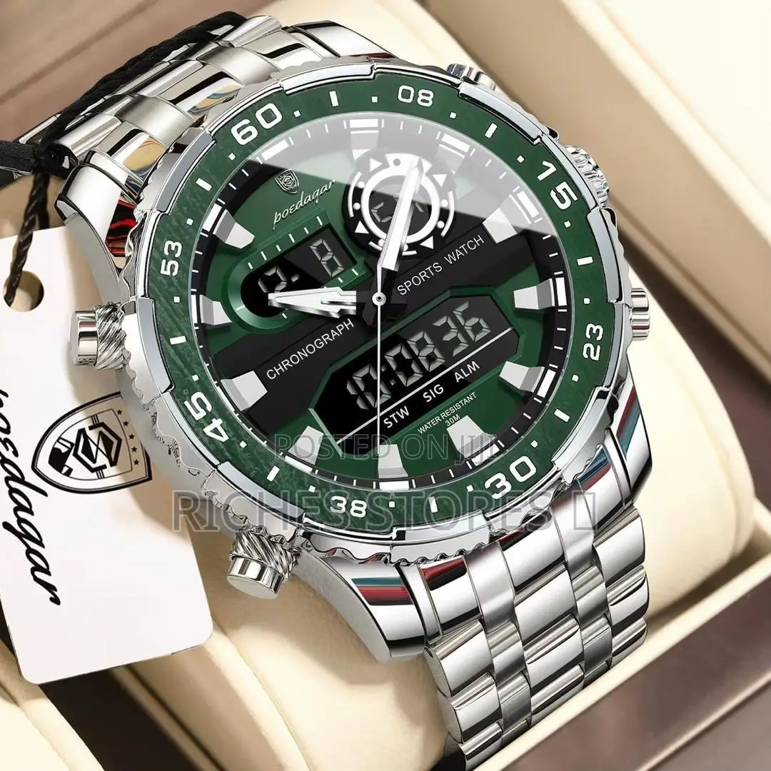 Poedagar Chain Digital and Analog Waterproof Watch