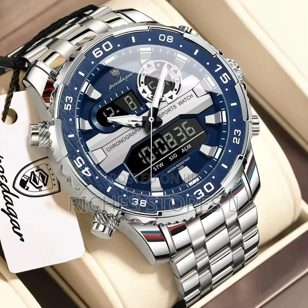Poedagar Chain Digital and Analog Waterproof Watch