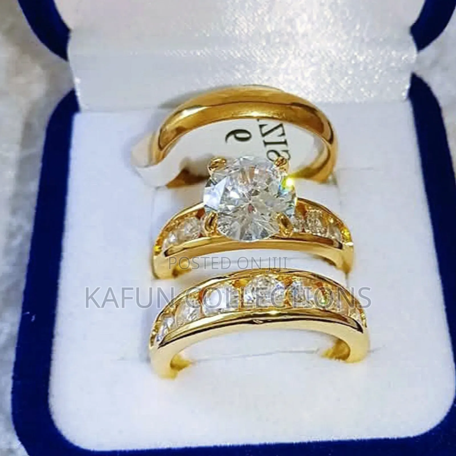 Steel And Zirconia Gold Couple's Ring Set
