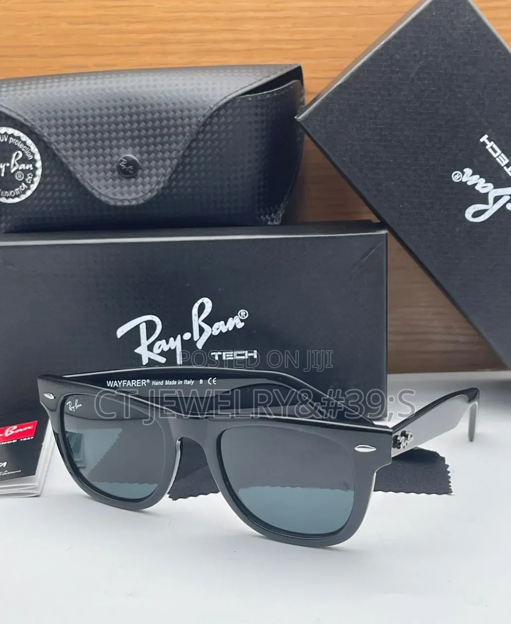 Ray-ban Wayfarer Tech Sunglasses Black/Animal Skin Full Box, Unisex