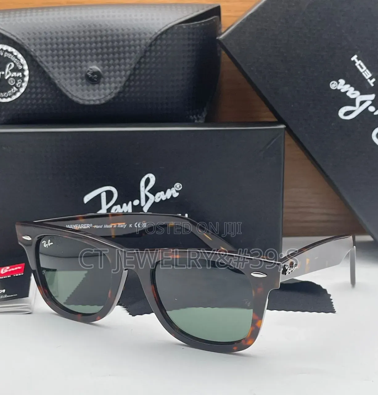 Ray-ban Wayfarer Tech Sunglasses Black/Animal Skin Full Box, Unisex