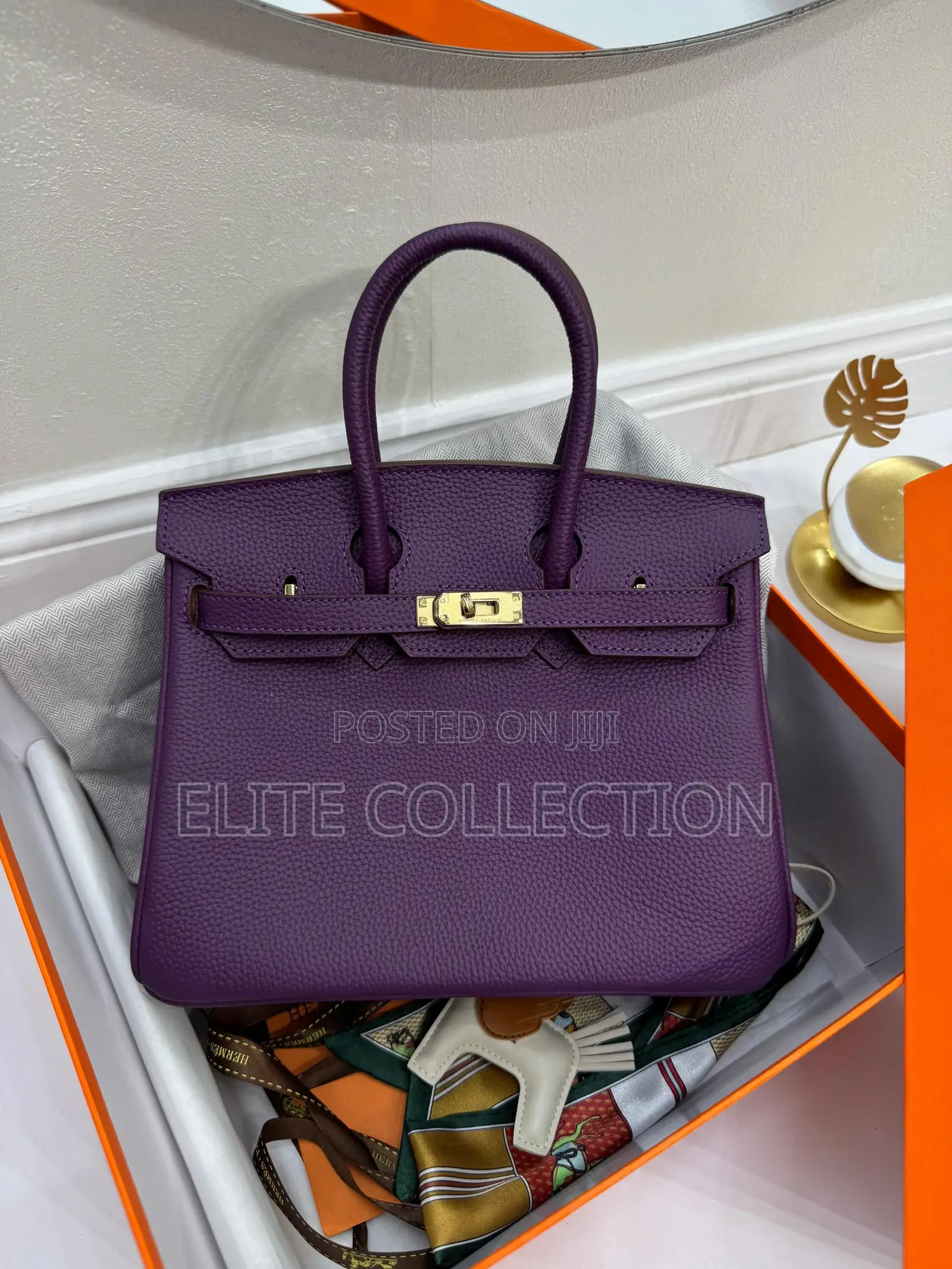 Luxury Hermes Epsom Leather Birkin Bag Color: Brown, Elephant Grey