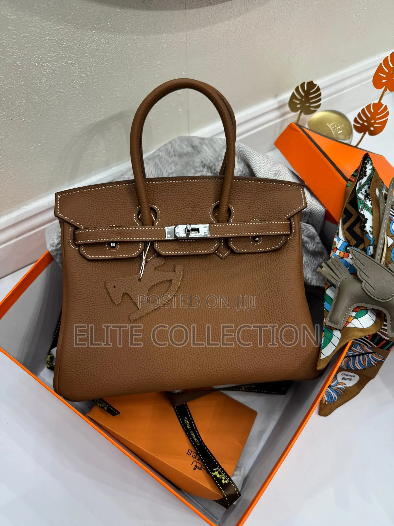 Luxury Hermes Epsom Leather Birkin Bag Color: Brown, Elephant Grey
