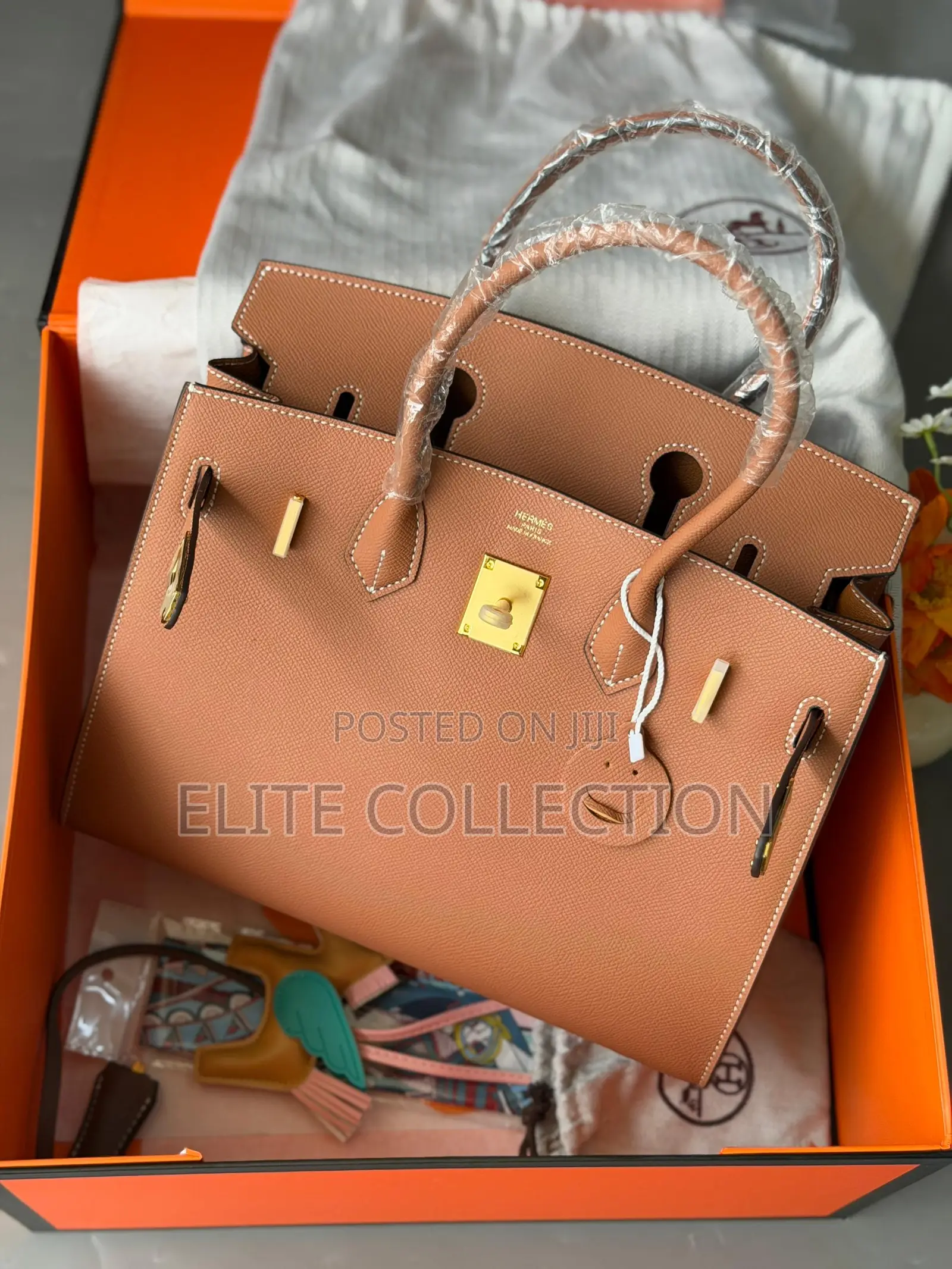 Luxury Hermes Epsom Leather Birkin Bag Color: Brown, Elephant Grey