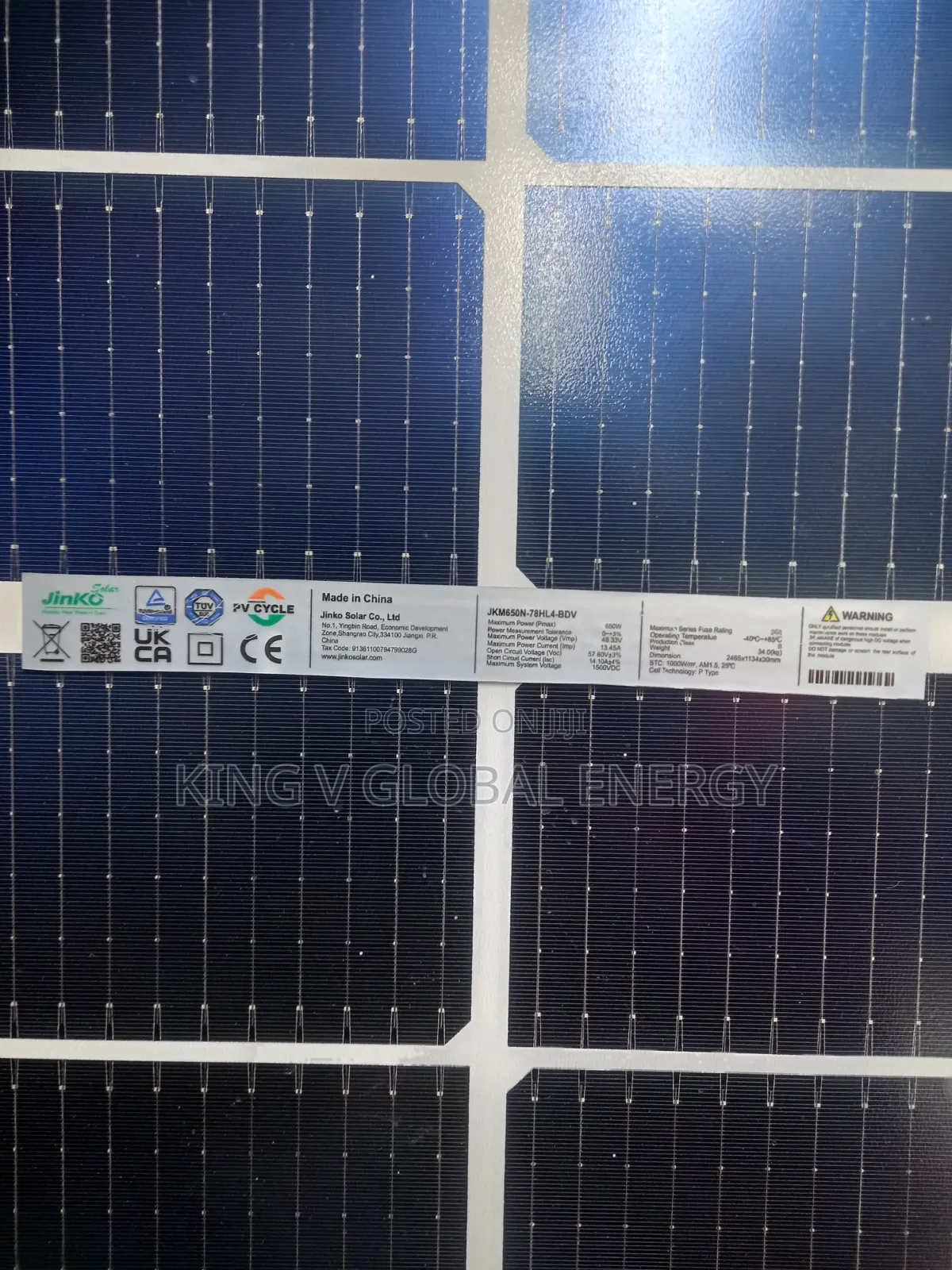 Jinko Solar 650watts Monocrystalline Bifacial Half Cut Panels