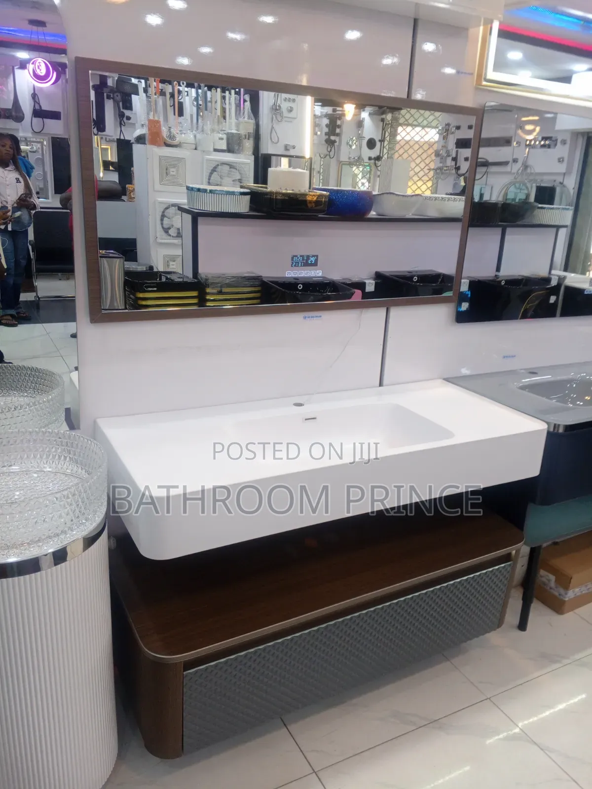 Luxury White and Brown Cabinet Basin With Led Mirror