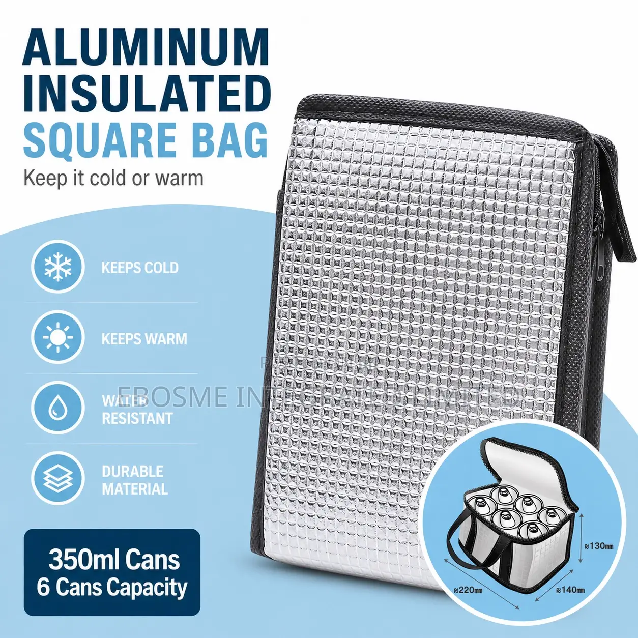 Aluminum Insulated Square Cooler Bag – 6 Can Capacity