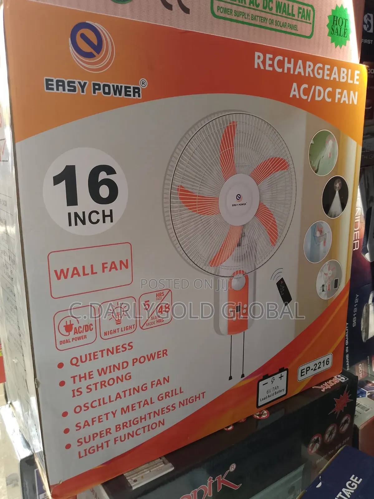 Easy Power Solar 16inches Rechargeable Wall Fan