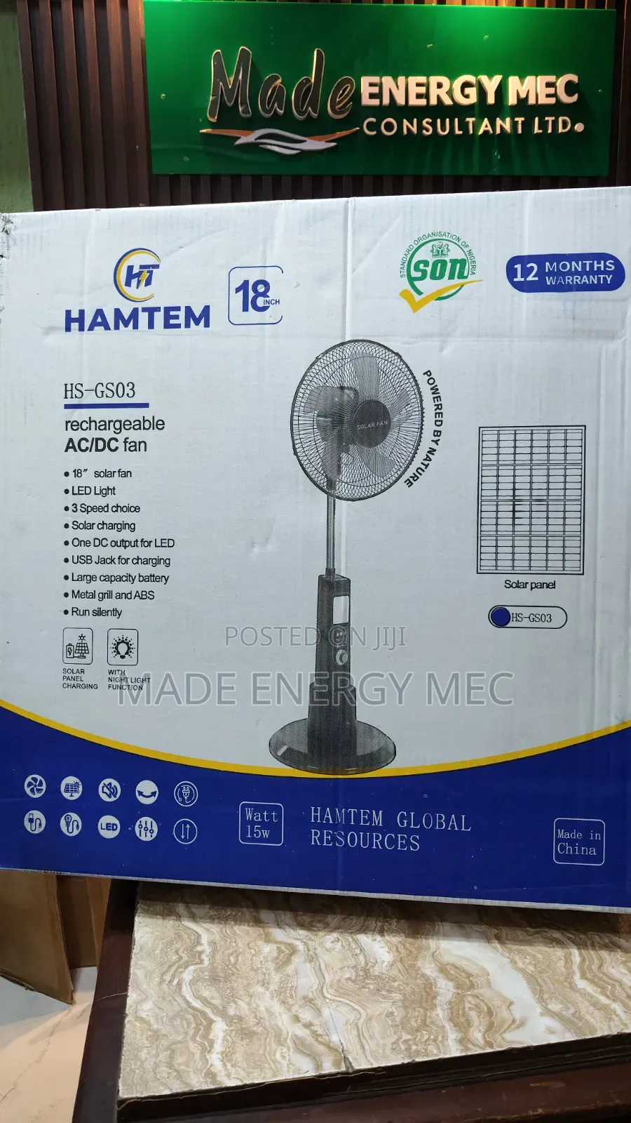 Hamtem 18” Rechargeable Solar/Ac-Dc Standing Fan – Hs-Gs03