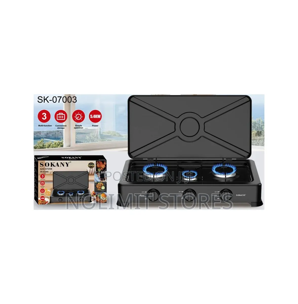 Sokany Stainless Steel Three Burner Gas Stove