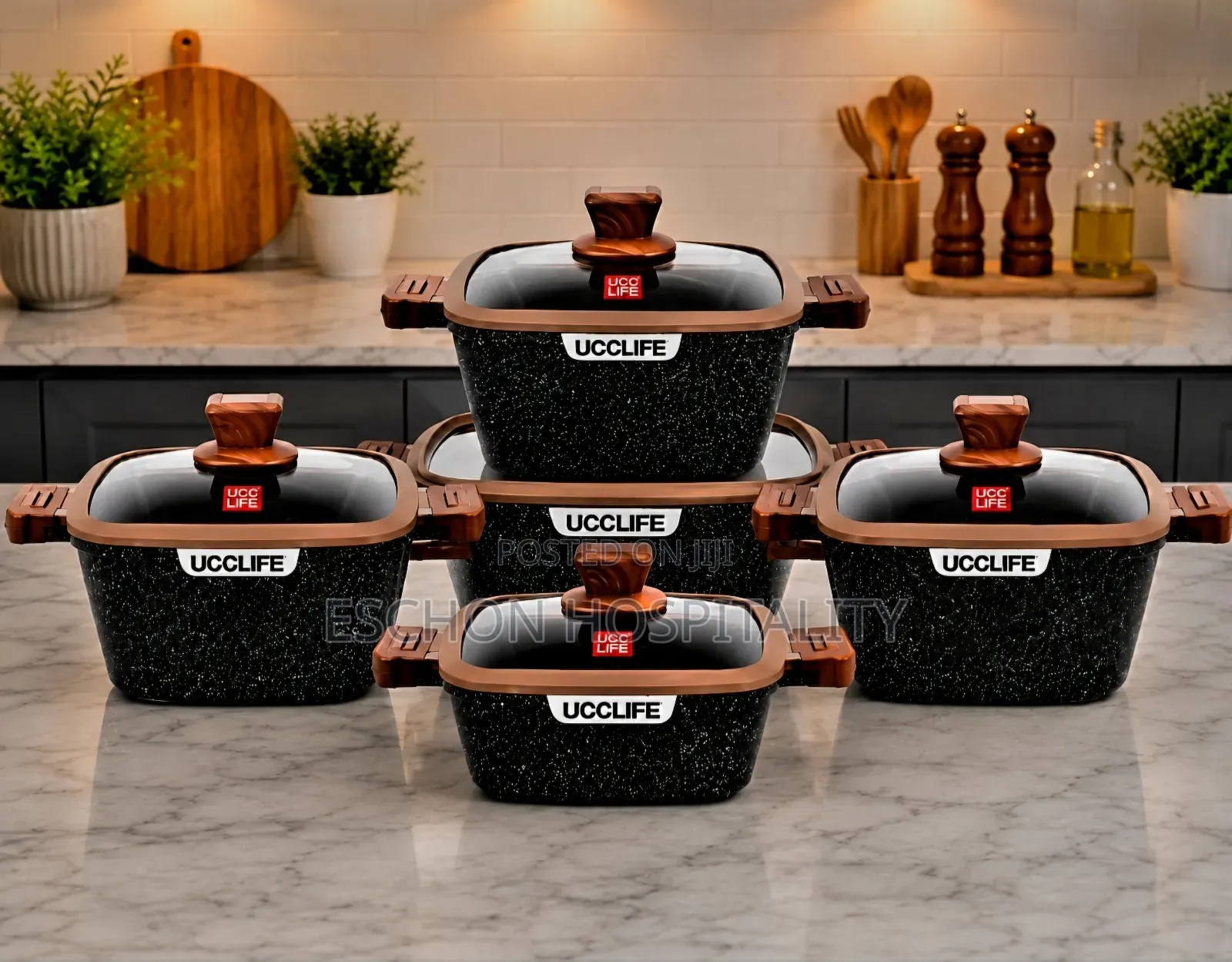 Premium Granite Cookware Set of 4 Pots and 1 Fry Pan