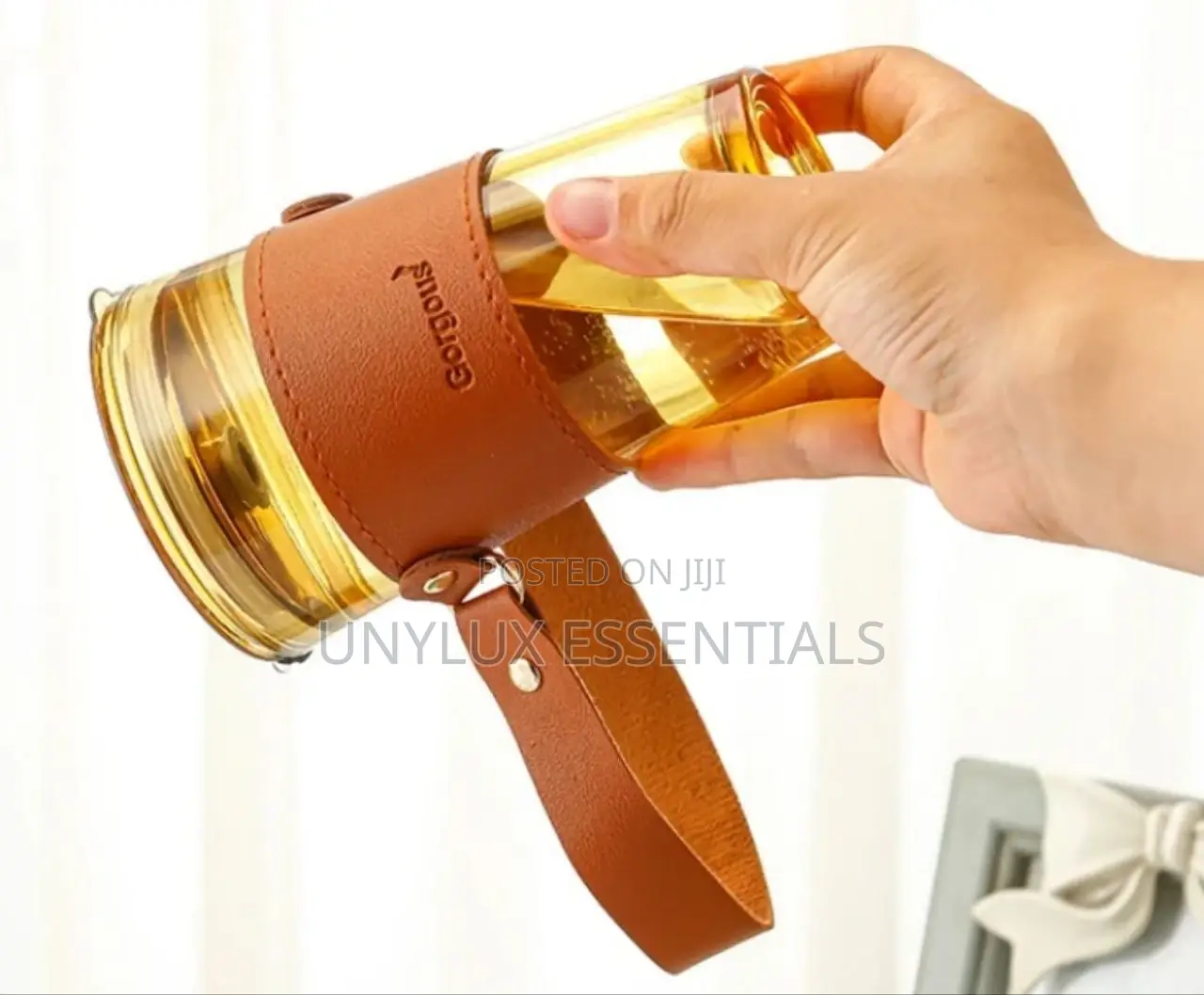 Handle Leather Coffee Cup With Straw