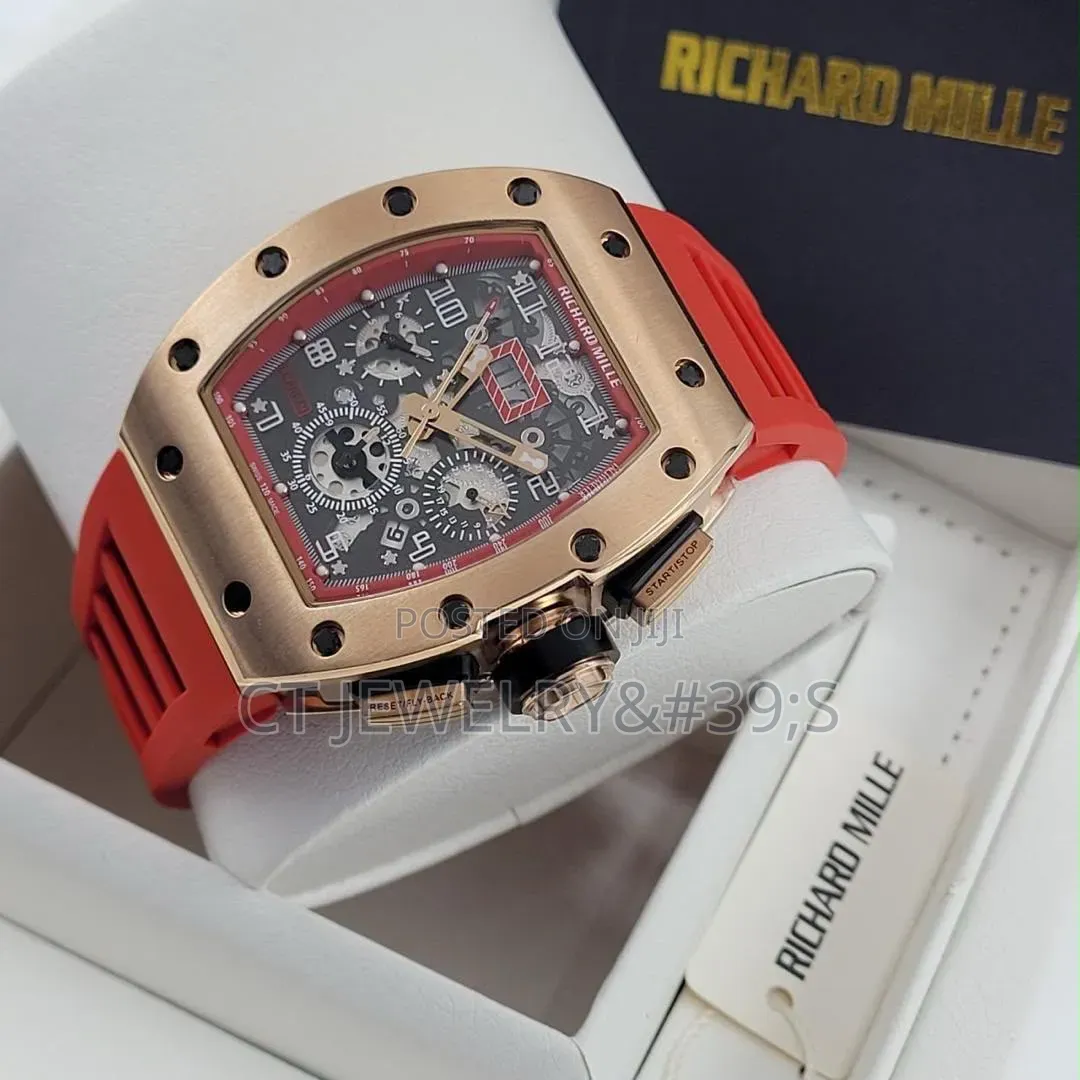 Luxury Richard Mille Skeleton Watch Black Rubber Strap, Chronograph
