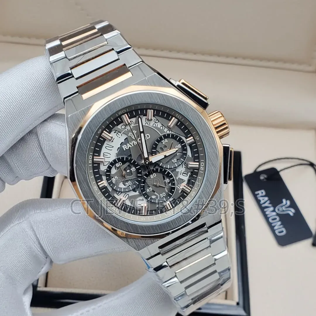 Raymond Chronograph Stainless Steel Watch Black Dial, Date, Stopwatch