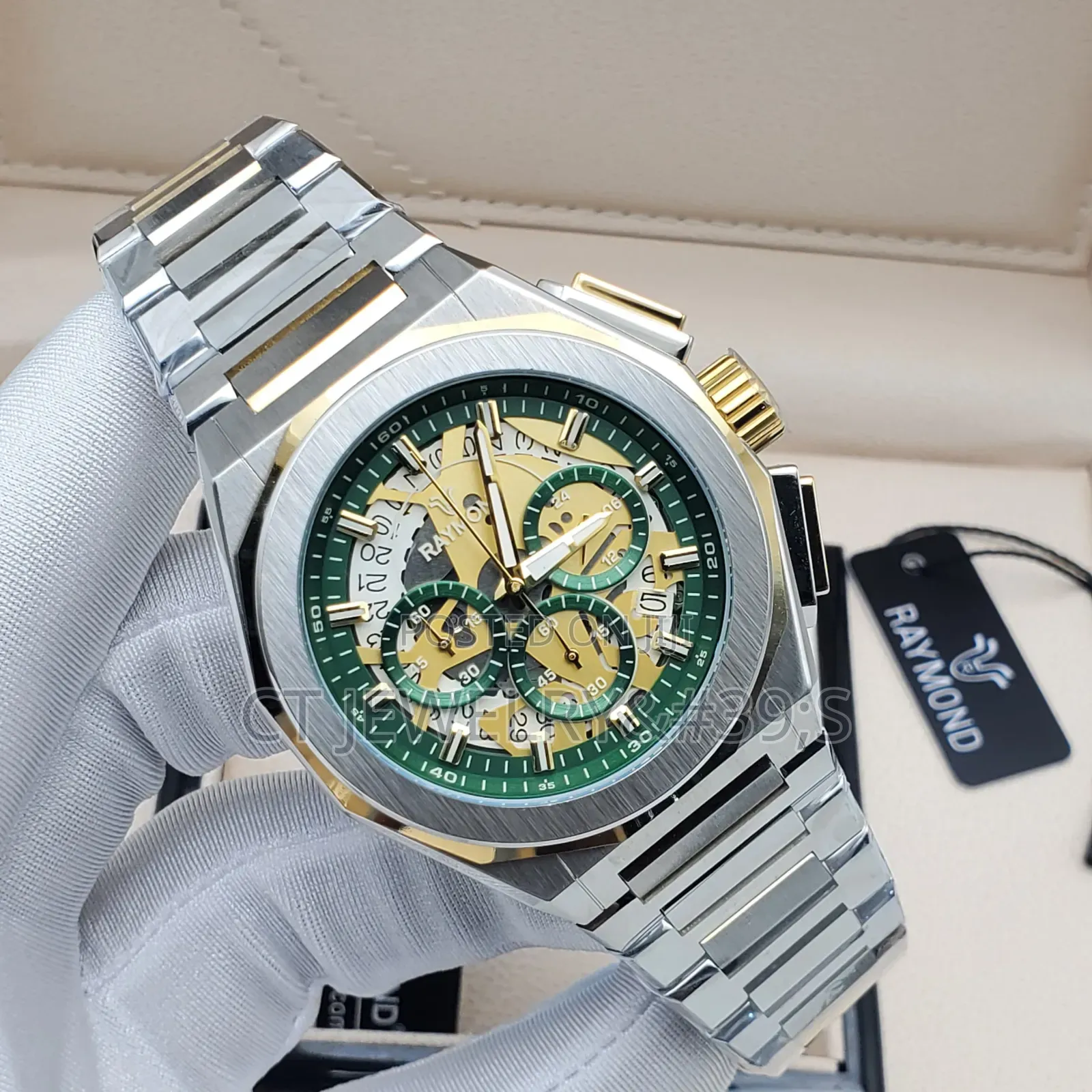 Raymond Chronograph Stainless Steel Watch Black Dial, Date, Stopwatch