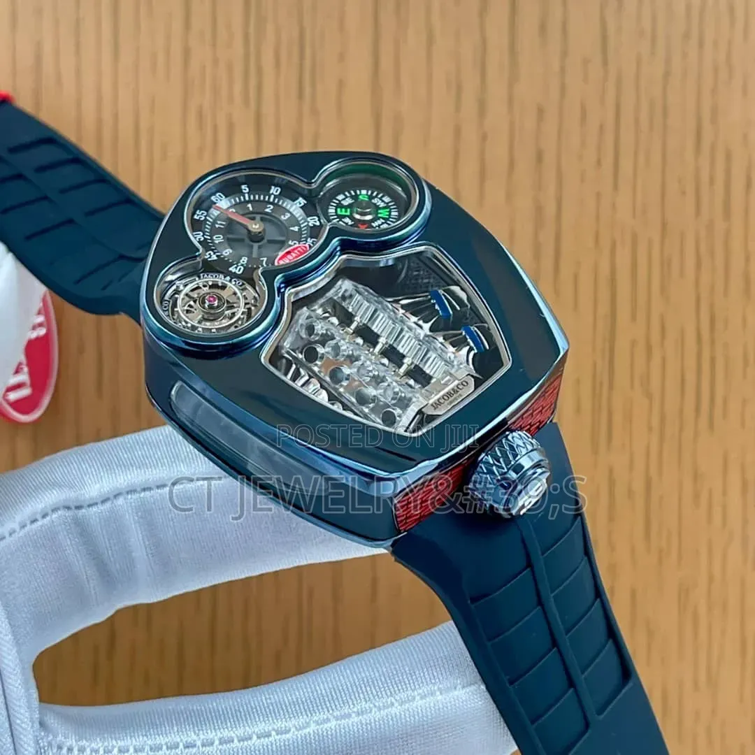 Luxury Jacob Co Bugatti Chiron Tourbillon Watch Blue Silicone Strap