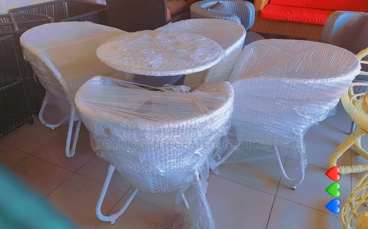 White Outdoor Rattan Chairs and Table